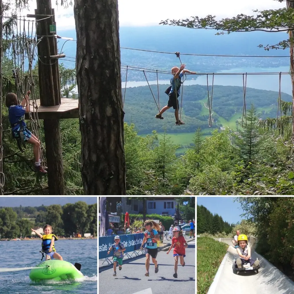 A family enjoying an adventurous day in the mountains of Les Gets, France, captured by Rush Adventures.