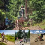 Mountain biker navigating the trails in Les Gets, surrounded by lush alpine scenery.