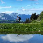 Scenic road cycling route on the Col de Joux Plane in the French Alps, near Morzine and Les Gets
