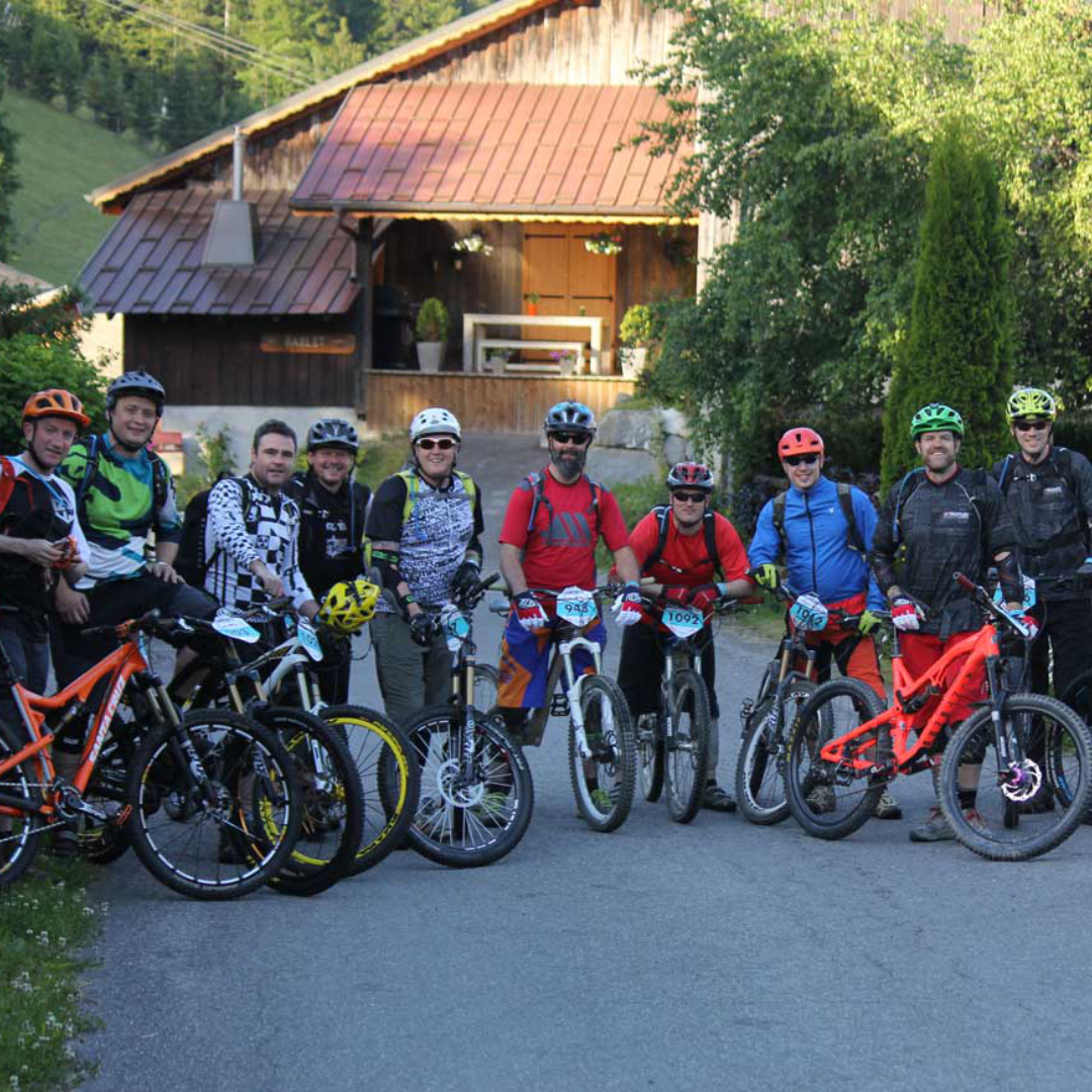 Mountain bike-friendly chalet in Les Gets with secure bike storage and outdoor seating area, perfect for riders seeking adventure in the French Alps.