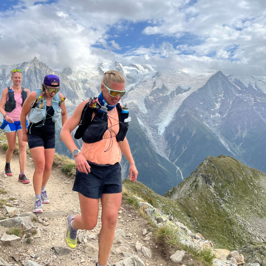 Trail running over to Chamonix with the stunning Mer de Glace glacier in the background.