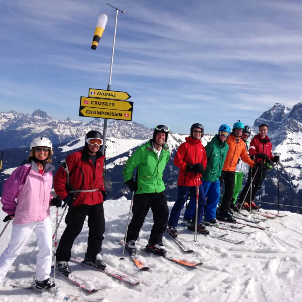 Group of skiers enjoying a day on the slopes in Les Gets.