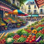 Weekly food market in Les Gets, showcasing fresh local produce, cheeses, and artisan goods.