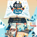 Rock On Snow event at Avoriaz Snow Park in December with skiers and snowboarders enjoying live music and snow activities