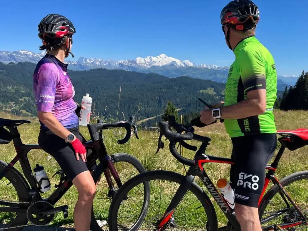 Cyclists riding on a scenic route at Mont Caly.