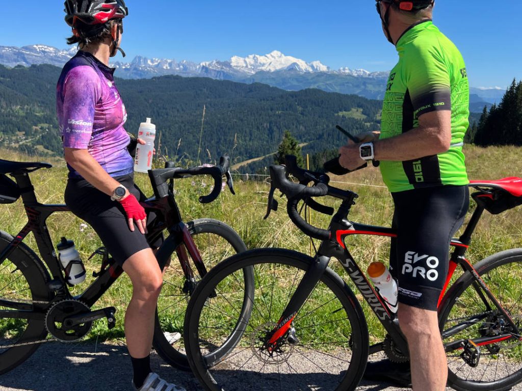 Cyclists riding on a scenic route at Mont Caly.